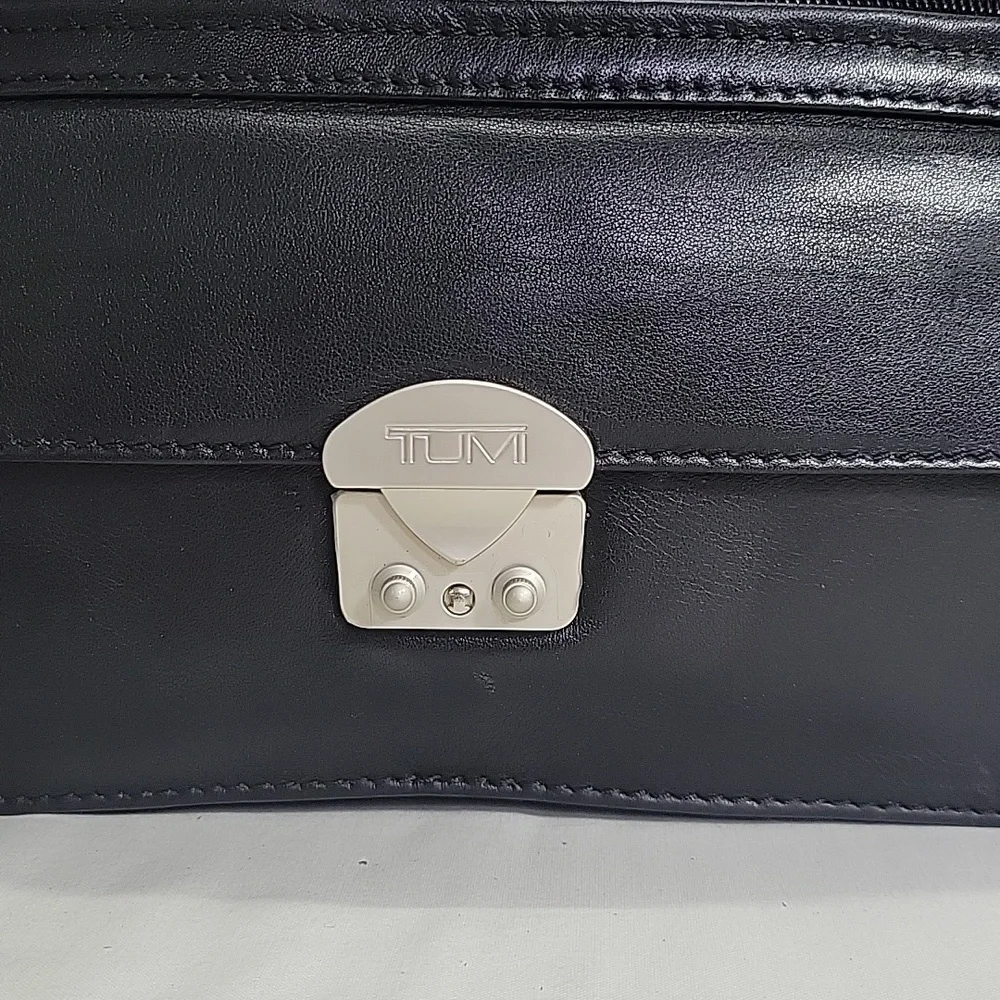 Tumi Black Leather Phone Case with Wristlet